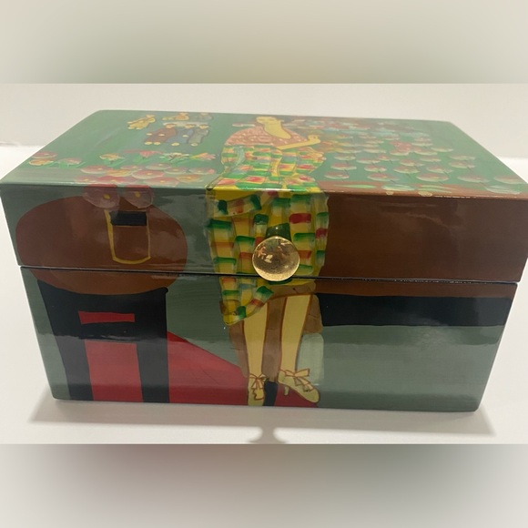 Asian Hand-Painted Lacquer Wood Box Jewelry Japanese Chinese Oriental Hinge Lid - Picture 16 of 16